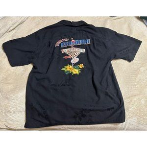 NWOT Tommy Bahama L Black Silk Embroidered Lucky Shores Men’s Button Down